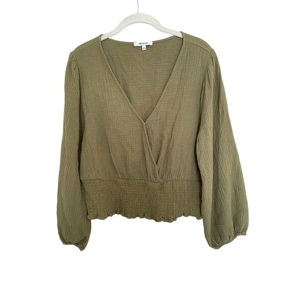 SOLD Madewell Julianne Lightspun Smocked Waist Cotton Gauze Wrap Top - Picture 2 of 5